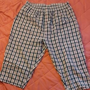 100% Cotton Blue White Red Plaid Crop Pants LARGE Petite EUC